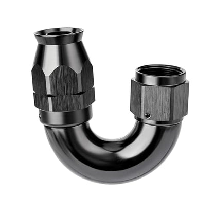 6AN 180 Degree PTFE One Piece Full Flow End Hose Fitting Aluminum Black