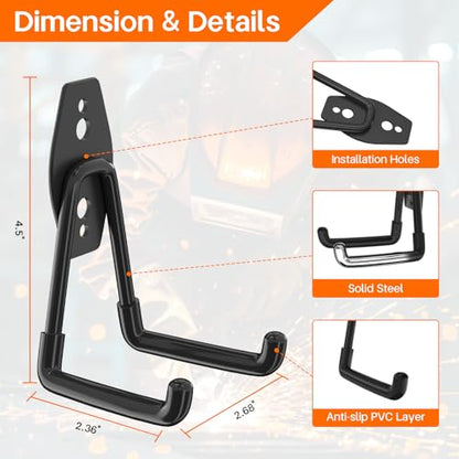 Garage Hooks Heavy Duty Garage Storage Hooks Wall Mount Hanger Utility Hook for Hanging Garden Tools (2 Count)