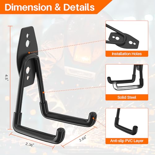 Garage Hooks Heavy Duty Garage Storage Hooks Utility Steel Wall Mount Hanger for Hanging Garden Tools (4 Count)