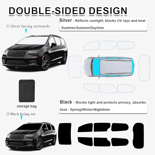 8pcs Thicken Sun Shades for Chrysler Pacifica 2017 (8 Count)