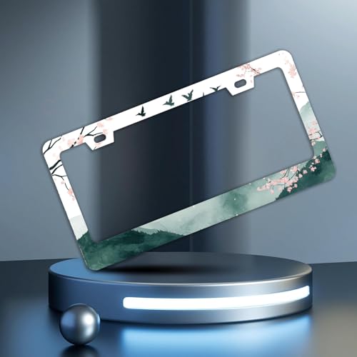 Mountains Cherry Blossom License Plate Frames