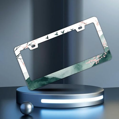 Mountains Cherry Blossom License Plate Frames