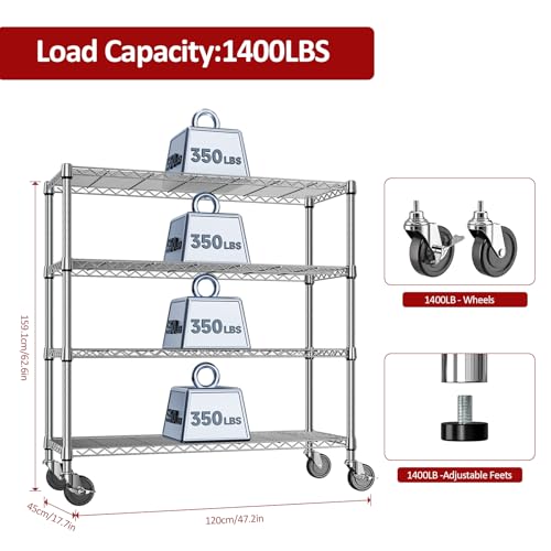 4 Tier Heavy Duty Metal Wire Shelving Unit