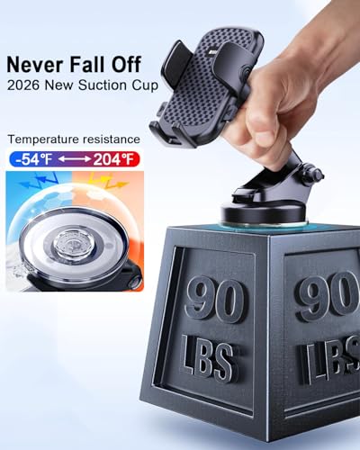 2026 NEW] Car Phone Holder [Upgraded Strongest Suction & Clip] Cell Phone Mount for Dashboard Windshield Vent