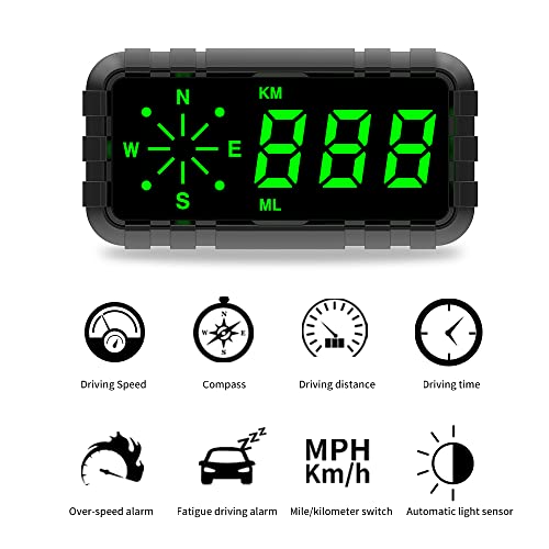 Heads Up Display for Car Digital GPS Speedometer MPH kit Automotive Compass for Dashboard HUD Fatigued Driving Alert Speeding Alarm for Trucks Golf cart All Vehicles