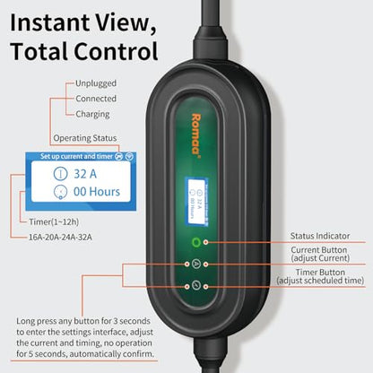 Level 2 EV Charger 32 Amp Portable J1772 NEMA 14