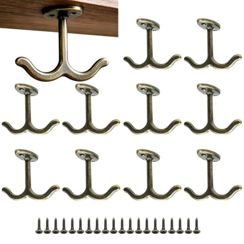 10 Pcs Zinc Alloy Ceiling Double Hook Cabinet Wardrobe Coat Towel Hat Hook Hooks Under Cabinet Shelf (10 Count)
