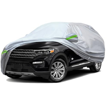 6 Layers Premium Full Car Cover Hard Shell Zipper Design Waterproof All Weather Weatherproof UV Sun Protection Snow Dust Storm Resistant Outdoor with Straps