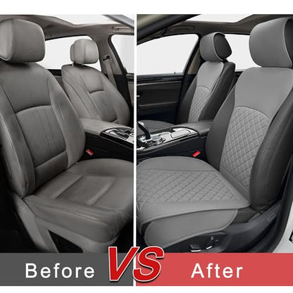 2 Pack Leather Front Car Seat Covers with Side Wrap Grey (2 Count)