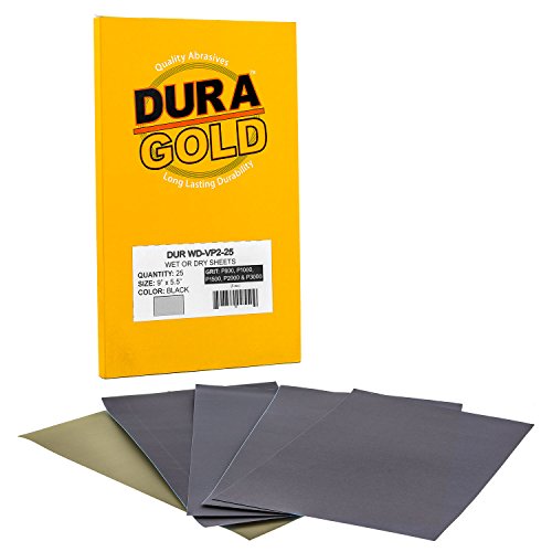 Premium 3-2/3" x 9" Wet or Dry Sandpaper, Grits 800, 1000, 1500, 2000, 3000 (5 Ea) - Automotive Car Color Sanding Polishing, Woodworking Wood Furniture Metal Finishing Hand Sand Block Sander (25 Count)