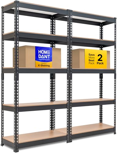 28" W 5 Tier Heavy Duty Garage Shelving Adjustable Metal Rack Storage Shelves Standing Shelf Unit Organizers Pantry Closet Black 2Pack