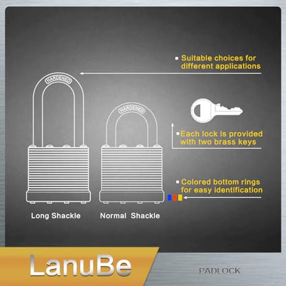 Laminated Keyed Alike Padlock 12 Pack Mixed Long & Normal Shackles (12 Count)