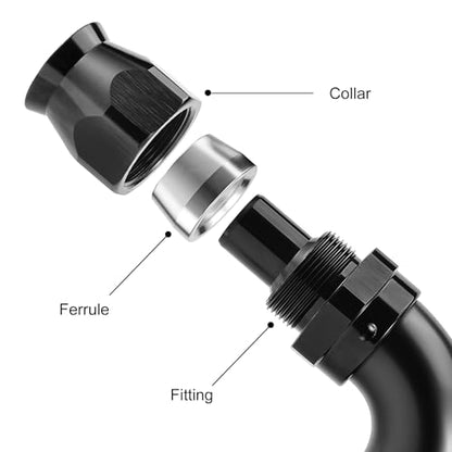 6AN 90 Degree PTFE One Piece Full Flow End Hose Fitting Aluminum Black
