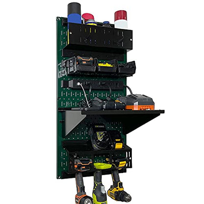 Power Tool Storage Organizer Kit Cordless Drill Holder Charging Station Rack 16” x 32” Metal Pegboard Organization System