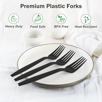 360 Count Extra Heavy Duty Black Plastic Forks Disposable