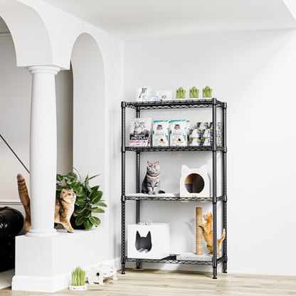 1000 lbs 4 Tier Shelf Metal Storage Shelves Shelving Wire Rack Heavy Duty Closet Organizers for Garage Kitchen Bathroom Laundry Black 13.8" D x 35.4" W x 59.5" H (4 Count)