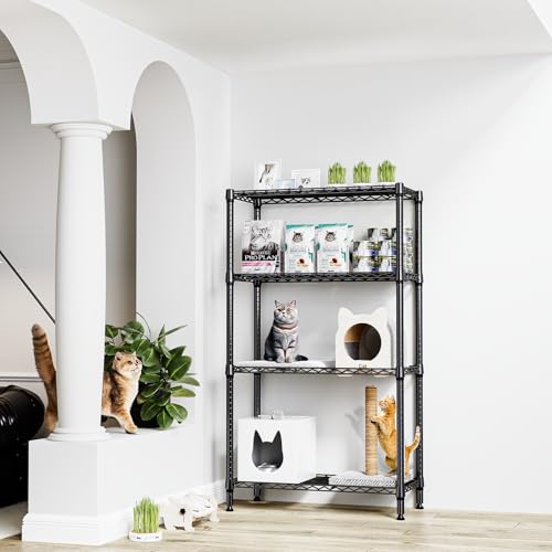 1000 lbs 4 Tier Shelf Metal Storage Shelves Shelving Wire Rack Heavy Duty Closet Organizers for Garage Kitchen Bathroom Laundry Black 15.7" D x 33.5" W x 59.5" H (4 Count)