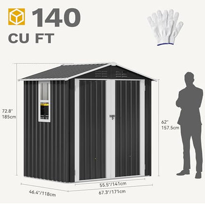 6x4ft Metal Outdoor Storage Shed with Window