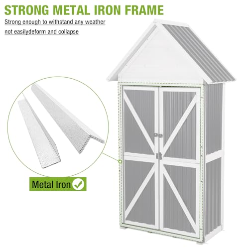 Outdoor Storage Shed Cabinet Strong Iron Frame Surrounding Garden Tool Storage with Adjustable Shelfs