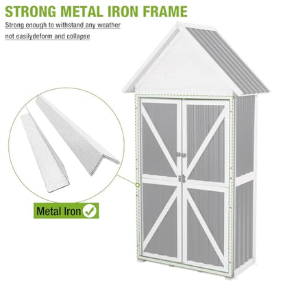 Outdoor Storage Shed Cabinet Strong Iron Frame Surrounding Garden Tool Storage with Adjustable Shelfs