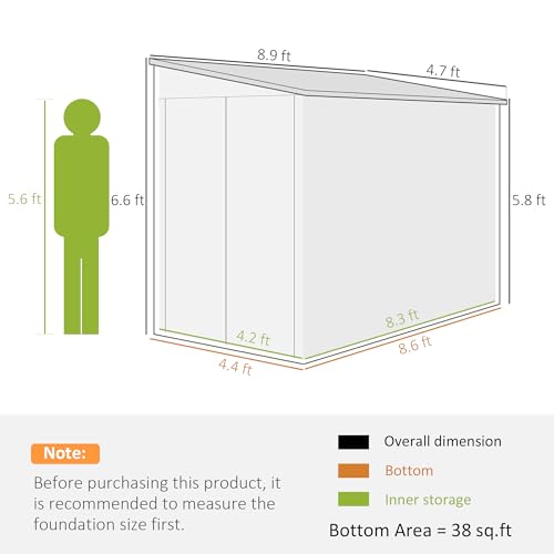 4.6' x 9' Steel Outdoor Storage Shed Waterproof Lean