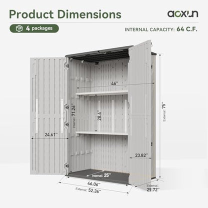 64 Cu.Ft Outdoor Storage Shed with Floor and 2 Shelves