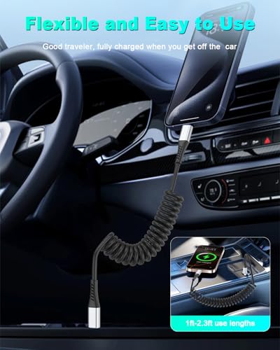 Coiled USB C to C Cable for Car (2 Count)
