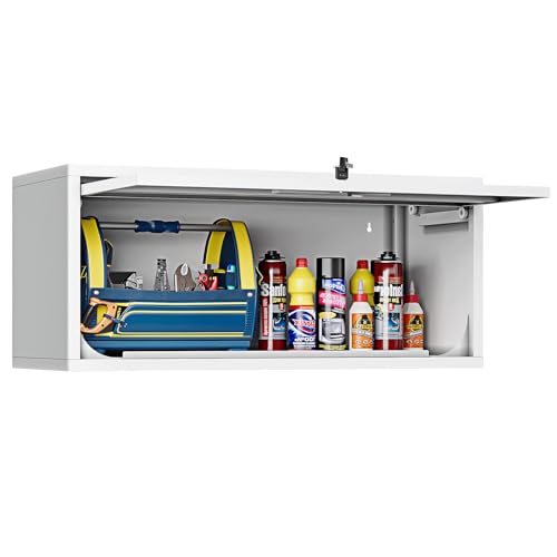 Wall Mounted Storage Organizer Wall Cabinet Garage Wall Cabinet Medicine Cabinet Over The Toilet Storage Cabinet Upper Cabinet Wall Mounted with Locking Door Steel Storage Cabinet White