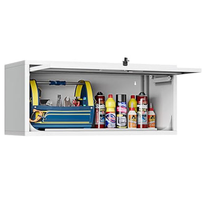 Wall Mounted Storage Organizer Wall Cabinet Garage Wall Cabinet Medicine Cabinet Over The Toilet Storage Cabinet Upper Cabinet Wall Mounted with Locking Door Steel Storage Cabinet White
