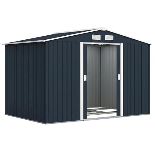9' x 6' Outdoor Storage Shed Garden Tool Metal Shed Dark Gray