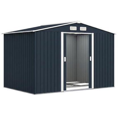 9' x 6' Outdoor Storage Shed Garden Tool Metal Shed Dark Gray