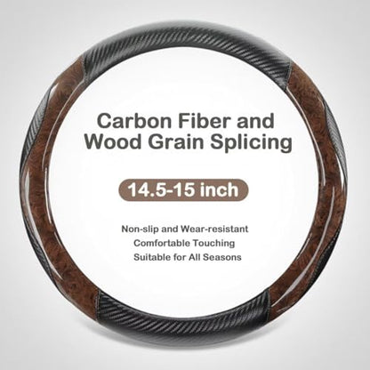 Wood Grain Steering Wheel Cover with Coasters Universal 14.5