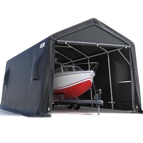 10X15 ft Garage Shelter Steel Metal Peak Roof Portable Storage Shed Carport for Motorcycle Boat
