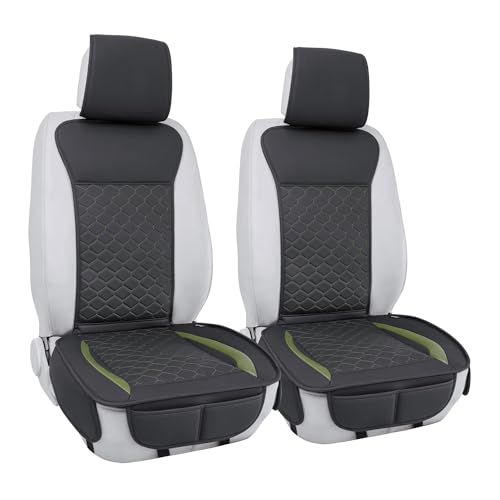 Leather Car Seat Covers Front 2PC Black Green Waterproof
