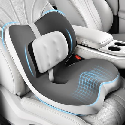 2 in1 Truck Seat Cushion and Lumbar Support Pillow Memory Foam Car Seat Cushion with Adjustable Strap for Truck Driver Long Drives