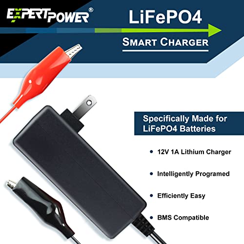 12V 1A Smart Charger for Lithium LiFePO4 Deep Cycle Rechargeable Batteries