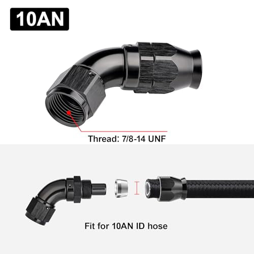 10AN 60 Degree PTFE One Piece Full Flow End Hose Fitting Aluminum Black