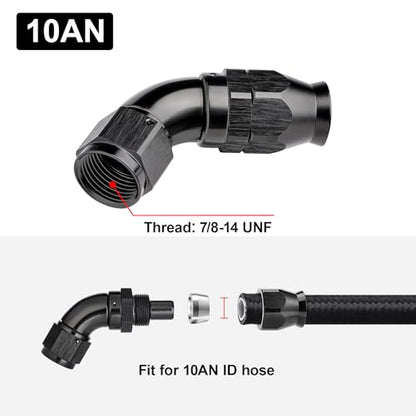 10AN 60 Degree PTFE One Piece Full Flow End Hose Fitting Aluminum Black