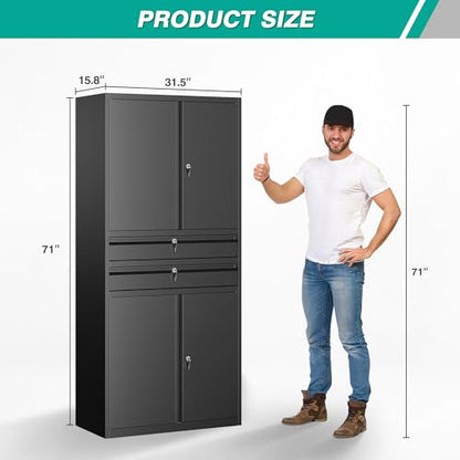 Metal Storage Cabinet with Drawer and Locks