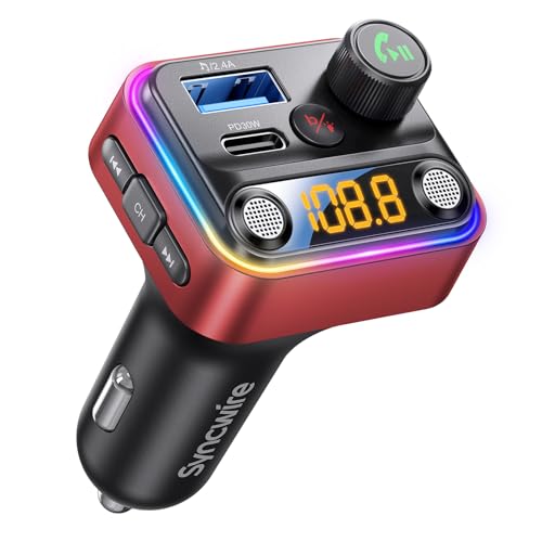 Bluetooth 5.4 FM Transmitter Car Adapter 42W [Light Switch] [Stronger Dual Mics] [HiFi Deep Bass] [Fast Charging] Wireless FM Radio Music Adapter Hands