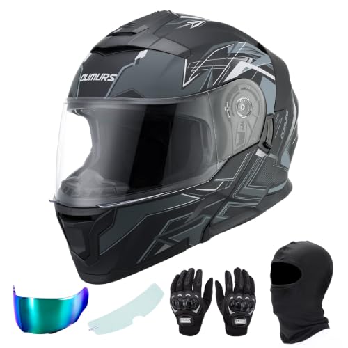 Modular Motorcycle Helmets Full Face Flip up Street Bike Motorcycle Helmet for Unisex Adult Matte Gray