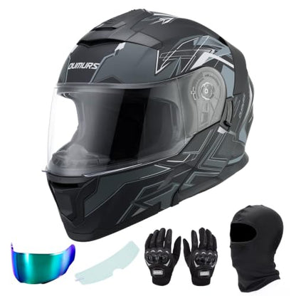 Modular Motorcycle Helmets Full Face Flip up Street Bike Motorcycle Helmet for Unisex Adult Matte Gray