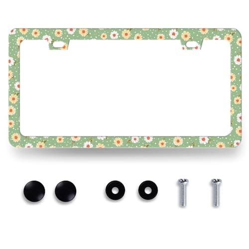 Stainless Steel Cute Daisy Floral License Plate Frame 12.3 x 6.3 Inch