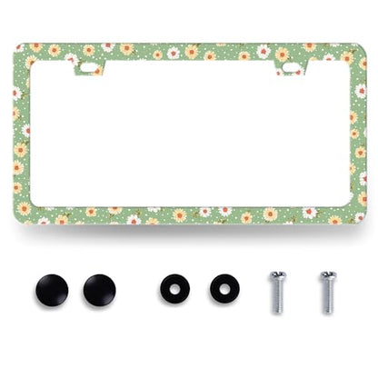 Stainless Steel Cute Daisy Floral License Plate Frame 12.3 x 6.3 Inch