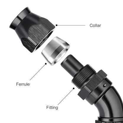 12AN 45 Degree PTFE One Piece Full Flow End Hose Fitting Aluminum Black