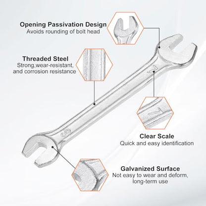Double Open End Wrench 6mm x 7mm Metric 15 Degree Offset Angle Small Flat Head Wrench Galvanizing Open Ended Spanner for Automotive Repair Furniture Assembly