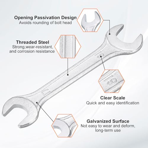 Double Open End Wrench 17mm x 19mm Metric 15 Degree Offset Angle Small Flat Head Wrench Galvanizing Open Ended Spanner for Automotive Repair Furniture Assembly