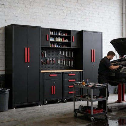 8 Piece Garage Cabinet Storage System with Workbench & Pegboard