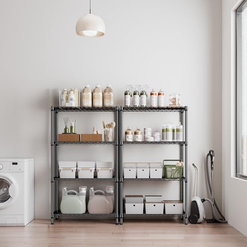 1000 lbs 4 Tier Shelf Metal Storage Shelves Shelving Wire Rack Heavy Duty Closet Organizers for Garage Kitchen Bathroom Laundry Black 13.8" D x 35.4" W x 59.5" H (4 Count)