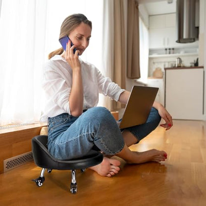 Rolling Stool with Backrest Low Height Rolling Stool with PU Leather